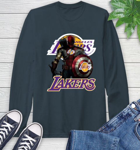 Los Angeles Lakers NBA Basketball Captain America Thor Spider Man Hawkeye Avengers Long Sleeve T-Shirt 8
