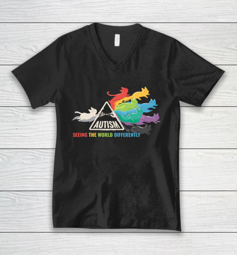 Autism Seeing The World Funny Autism Awareness V-Neck T-Shirt