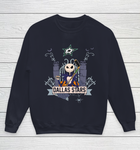 NHL Dallas Stars Hockey Jack Skellington Halloween Youth Sweatshirt 2
