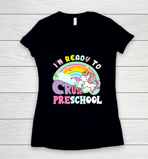 Back to school shirt ready to crush preschool unicorn Women's V-Neck T-Shirt