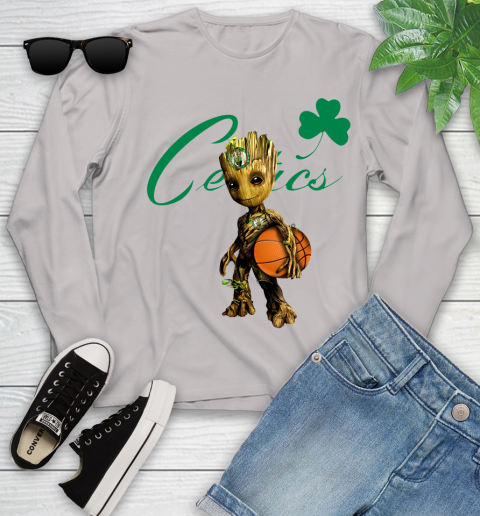 Boston Celtics NBA Basketball Groot Marvel Guardians Of The Galaxy Youth Long Sleeve 12