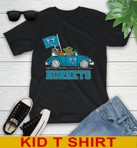 NBA Basketball Charlotte Hornets Darth Vader Baby Yoda Driving Star Wars Shirt Youth T-Shirt 2