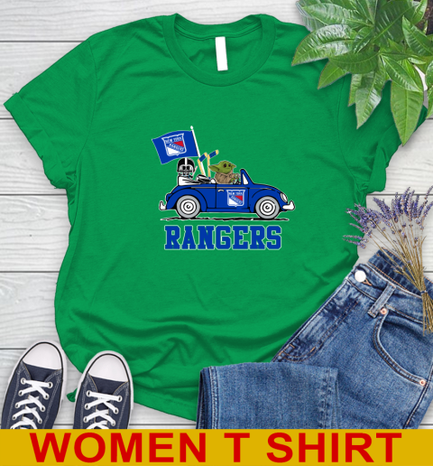 NHL Hockey New York Rangers Darth Vader Baby Yoda Driving Star Wars Shirt Women's T-Shirt 6