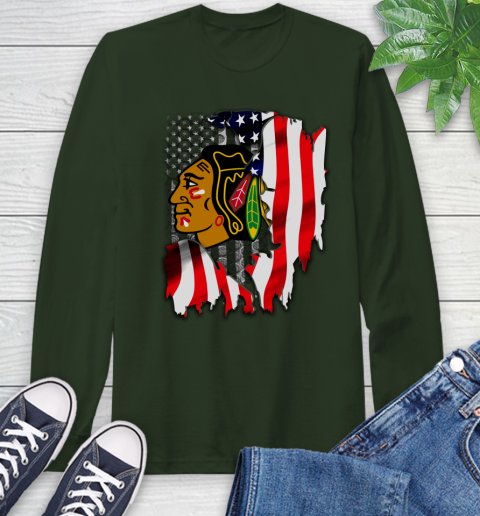Chicago Blackhawks NHL Hockey American Flag Long Sleeve T-Shirt 7