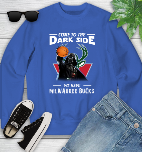 NBA Come To The Dark Side We Have Milwaukee Bucks Star Wars Darth Vader Basketball Youth Sweatshirt 7