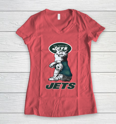 NFL Football My Cat Loves New York Jets Women's V-Neck T-Shirt 4