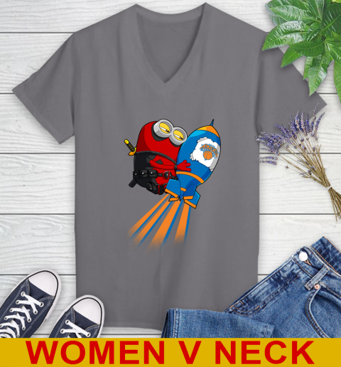 NBA Basketball New York Knicks Deadpool Minion Marvel Shirt Women's V-Neck T-Shirt 11