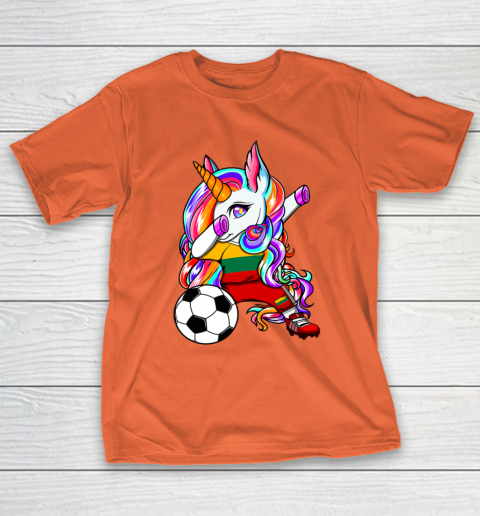 Dabbing Unicorn Lithuania Soccer Fans Jersey Flag Football T-Shirt 5