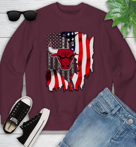 Chicago Bulls NBA Basketball American Flag Youth Sweatshirt 4