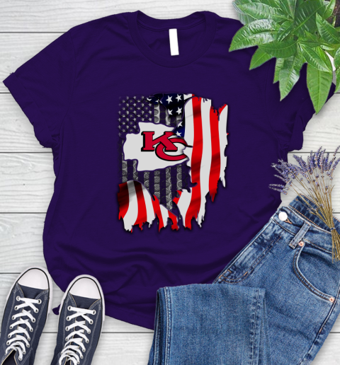 Kansas City Chiefs NFL Football American Flag Women's T-Shirt 4