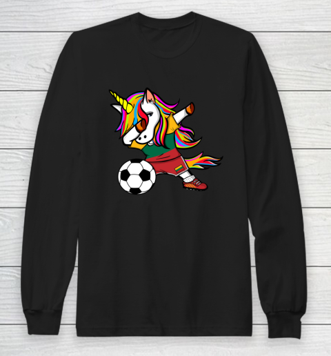Dabbing Unicorn Lithuania Football Lithuanian Flag Soccer Long Sleeve T-Shirt