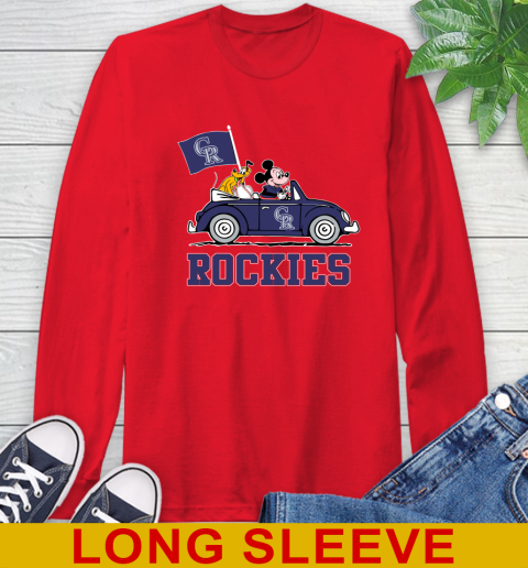 MLB Baseball Colorado Rockies Pluto Mickey Driving Disney Shirt Long Sleeve T-Shirt 10