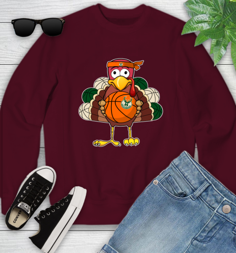 Milwaukee Bucks Turkey thanksgiving day Youth Sweatshirt 5