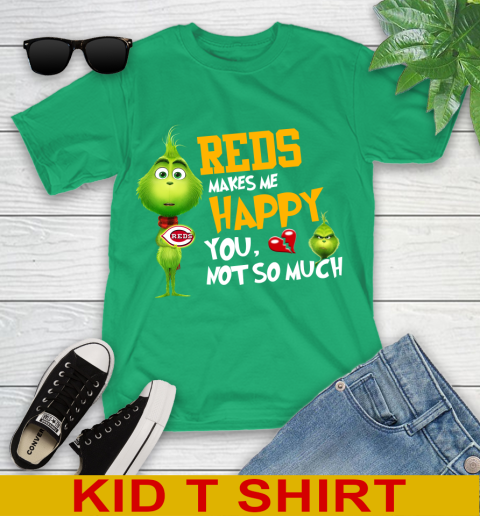 MLB Cincinnati Reds Makes Me Happy You Not So Much Grinch Baseball Sports Youth T-Shirt 7