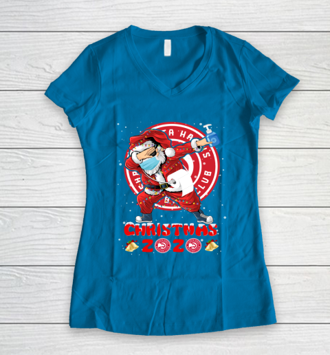 Atlanta Hawks Funny Santa Claus Dabbing Christmas 2020 NBA Women's V-Neck T-Shirt 5