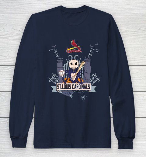 MLB St.Louis Cardinals Baseball Jack Skellington Halloween Long Sleeve T-Shirt 2