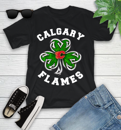 NHL Calgary Flames Three Leaf Clover St Patrick's Day Hockey Sports Youth T-Shirt