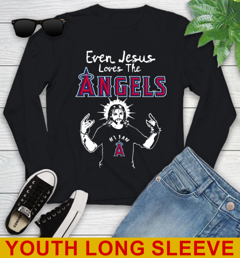 Los Angeles Angels MLB Baseball Even Jesus Loves The Angels Shirt Youth Long Sleeve