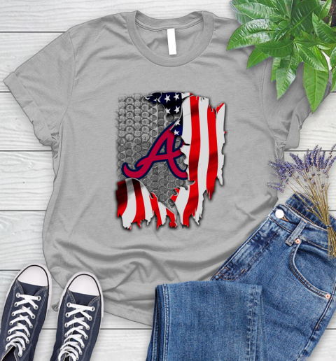 Atlanta Braves MLB Baseball American Flag Women's T-Shirt 5