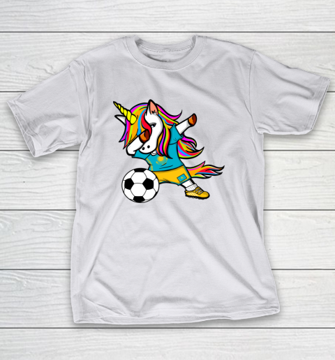 Dabbing Unicorn Kazakhstan Football Kazakhstani Flag Soccer T-Shirt 12
