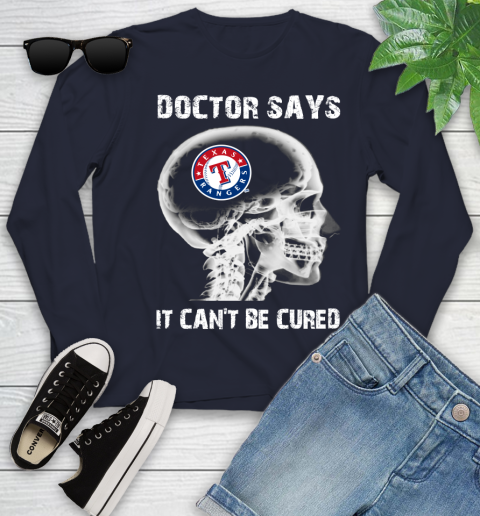 MLB Texas Rangers Baseball Skull It Can't Be Cured Shirt Youth Long Sleeve 2