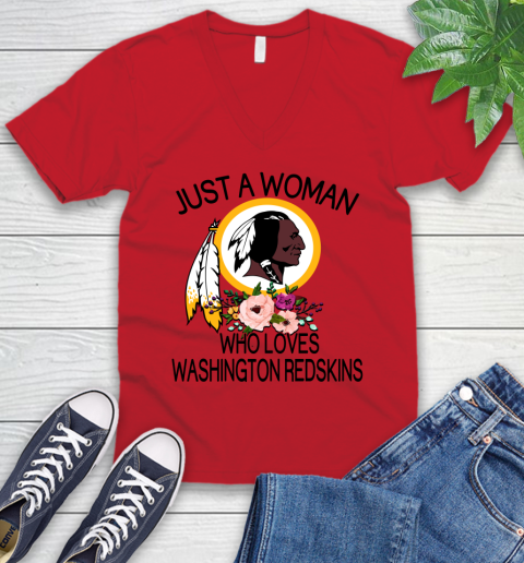 NFL Just A Woman Who Loves Washington Redskins Football Sports V-Neck T-Shirt 4