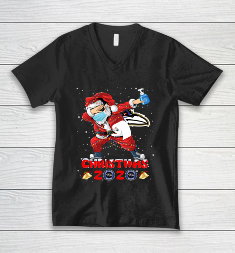 Baltimore Ravens Funny Santa Claus Dabbing Christmas 2020 NFL V-Neck T-Shirt