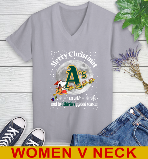 Oakland Athletics Merry Christmas To All And To Athletics A Good Season MLB Baseball Sports Women's V-Neck T-Shirt 4