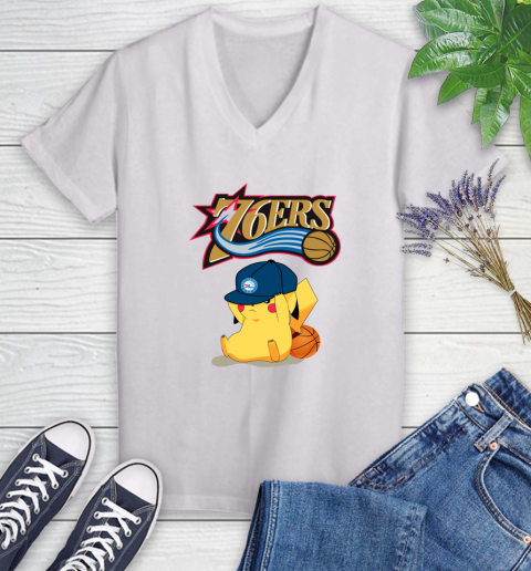NBA Pikachu Basketball Sports Philadelphia 76ers Women's V-Neck T-Shirt