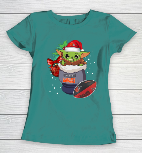 Cleveland Browns Christmas Baby Yoda Star Wars Funny Happy NFL Women's T-Shirt 12