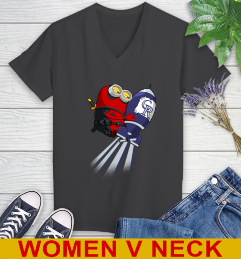 MLB Baseball Colorado Rockies Deadpool Minion Marvel Shirt Women's V-Neck T-Shirt 8