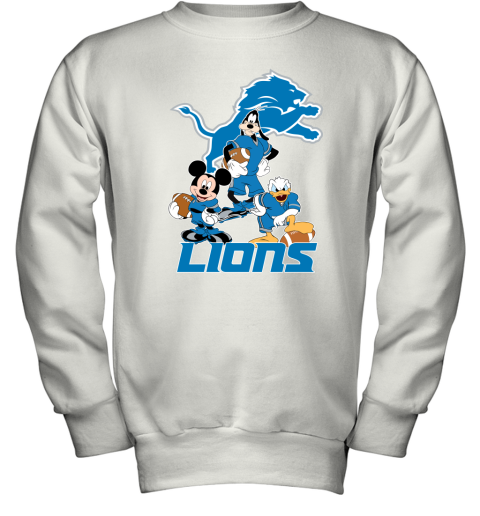 Mickey Donald Goofy The Three Detroit Lions Football Youth Sweatshirt