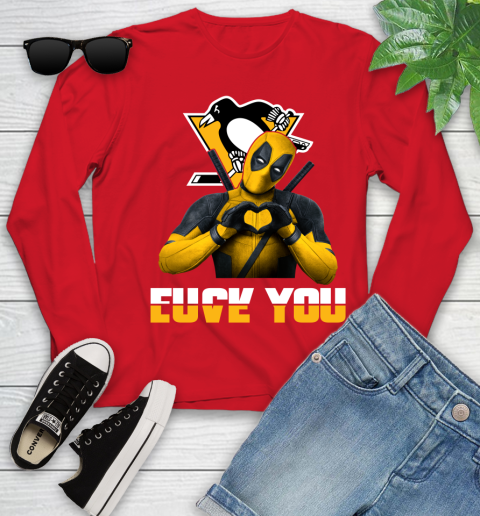 NHL Pittsburgh Penguins Deadpool Love You Fuck You Hockey Sports Youth Long Sleeve 11