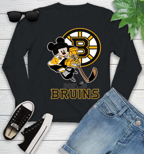 NHL Boston Bruins Mickey Mouse Disney Hockey T Shirt Youth Long Sleeve 2