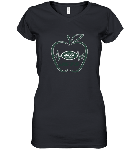 Apple Heartbeat Teacher Symbol New York Jets Women's V-Neck T-Shirt