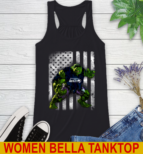 Seattle Seahawks Hulk Marvel Avengers NFL Football American Flag Racerback Tank