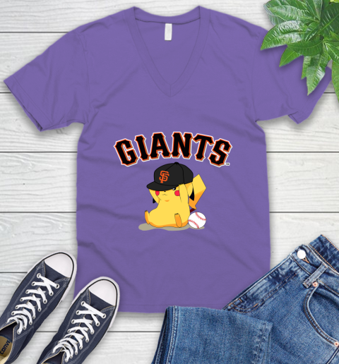 MLB Pikachu Baseball Sports San Francisco Giants V-Neck T-Shirt 9