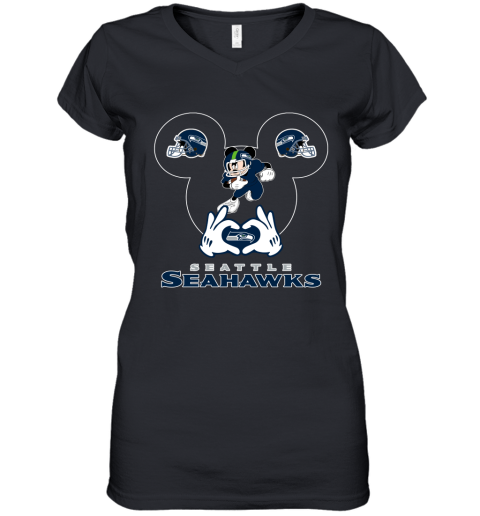 I Love The Seahawks Mickey Mouse Seattle Seahawks Women's V-Neck T-Shirt