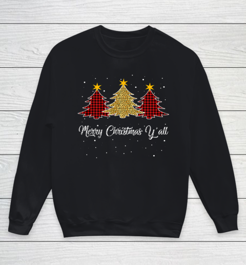 Ki Merry Christmas Y all Leopard Plaid Xmas Tree Gifts Youth Sweatshirt