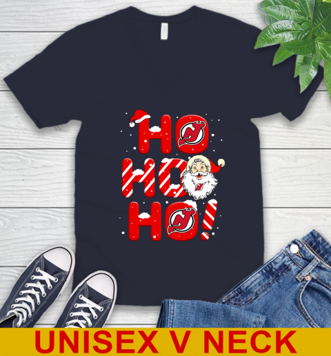 New Jersey Devils NHL Hockey Ho Ho Ho Santa Claus Merry Christmas Shirt V-Neck T-Shirt 2