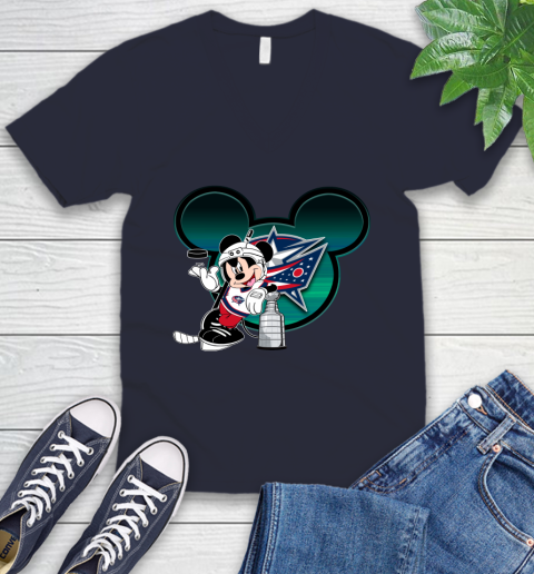 NHL Columbus Blue Jackets Stanley Cup Mickey Mouse Disney Hockey T Shirt V-Neck T-Shirt 3