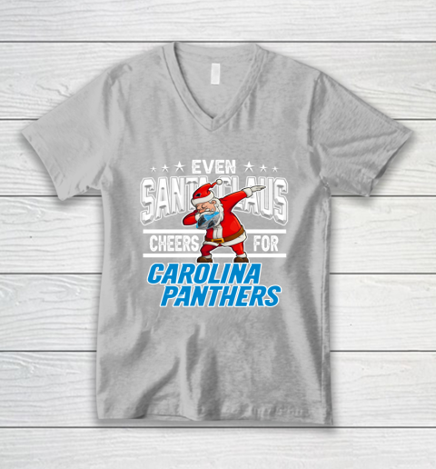 Carolina Panthers Even Santa Claus Cheers For Christmas NFL V-Neck T-Shirt 3