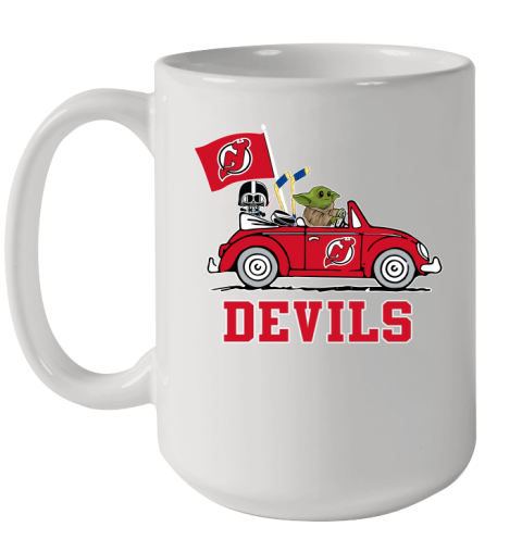 NHL Hockey New Jersey Devils Darth Vader Baby Yoda Driving Star Wars Shirt Ceramic Mug 15oz