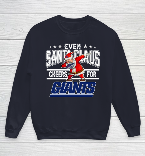 New York Giants Even Santa Claus Cheers For Christmas NFL Youth Sweatshirt 2