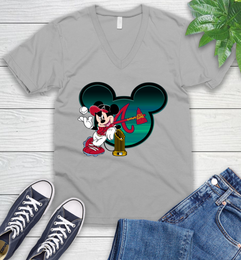 MLB Atlanta Braves The Commissioner's Trophy Mickey Mouse Disney V-Neck T-Shirt 4