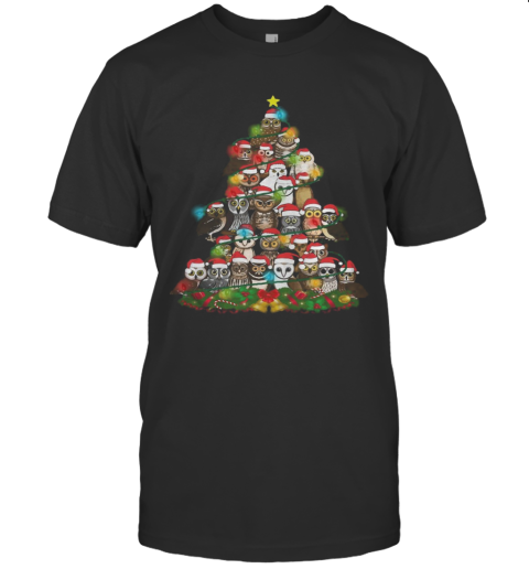 Merry And Bright Owl Christmas Tree T-Shirt