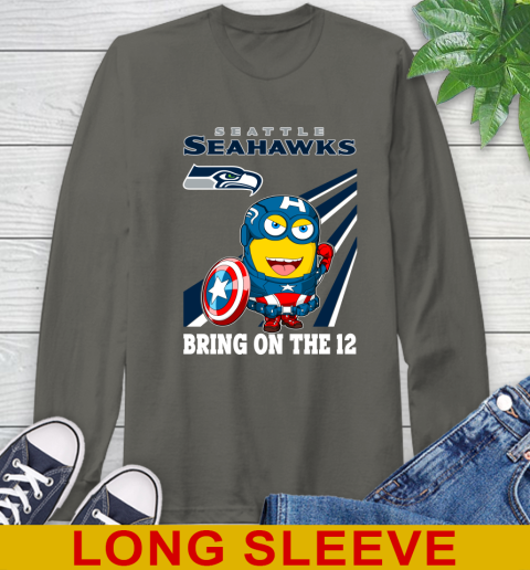 NFL Football Seattle Seahawks Captain America Marvel Avengers Minion Shirt Long Sleeve T-Shirt 10
