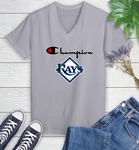 MLB Baseball Tampa Bay Rays Champion Shirt Women's V-Neck T-Shirt 2