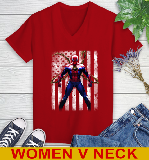 NHL Hockey Ottawa Senators Spider Man Avengers Marvel American Flag Shirt Women's V-Neck T-Shirt 10