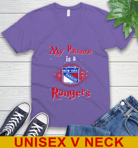 NHL Hockey Harry Potter My Patronus Is A New York Rangers V-Neck T-Shirt 8
